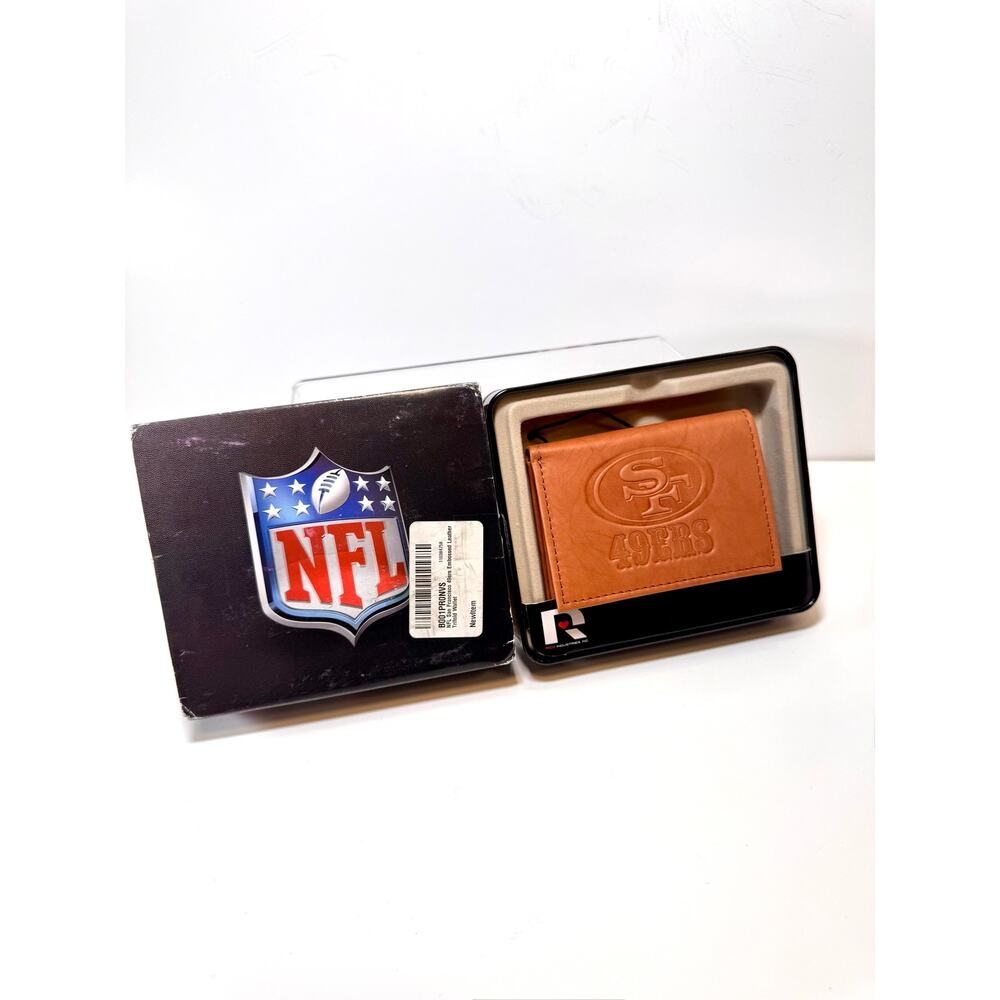 NFL San Francisco 49ers Trifold Wallet Genuine Leather In Tin Box